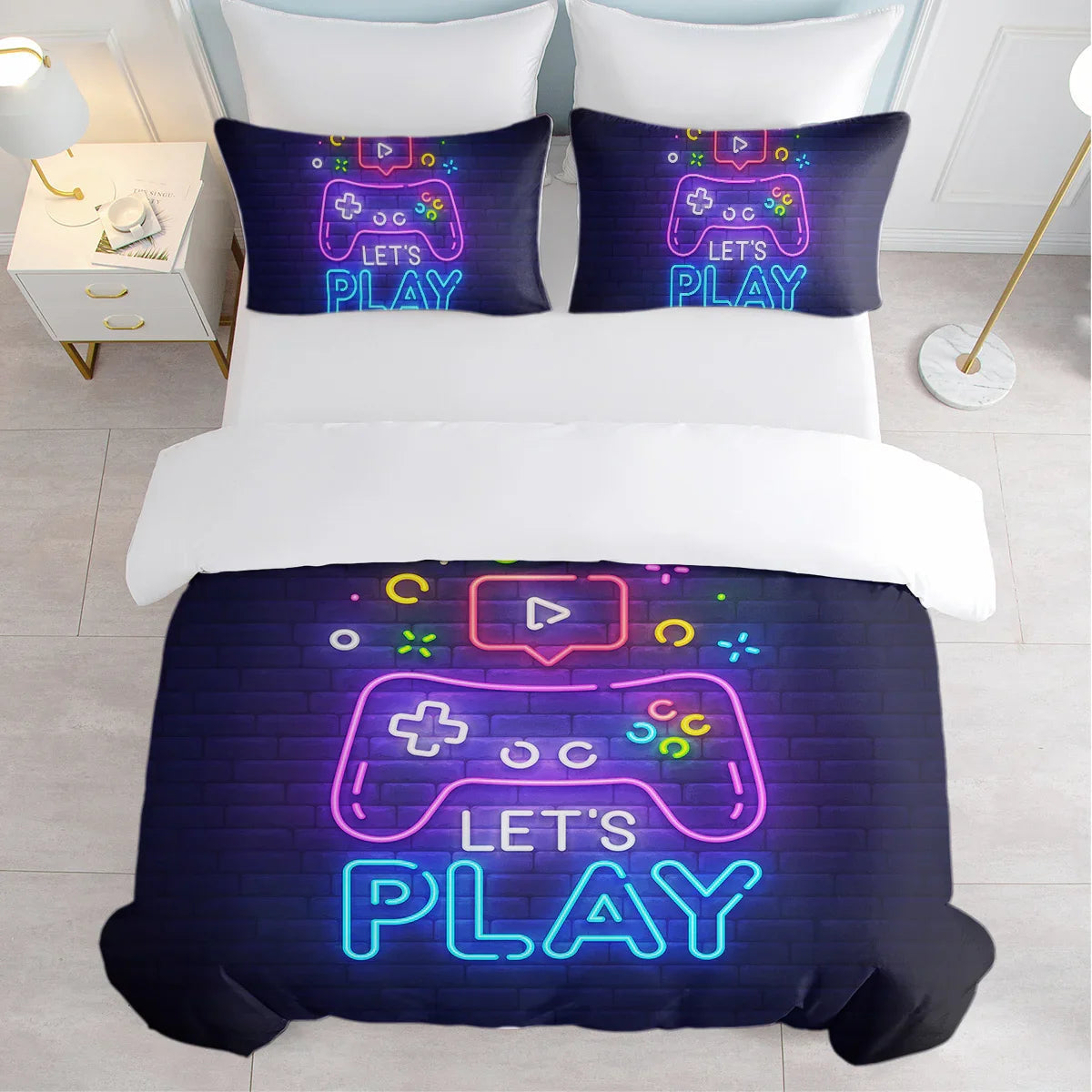 Gaming Duvet Cover Set Twin Full Queen King Size Video Game Controller Bedding Set, Boys Video Games Comforter Cover With 2 Pillow Shams, Bed Set For Boys Girls Bedroom Decor