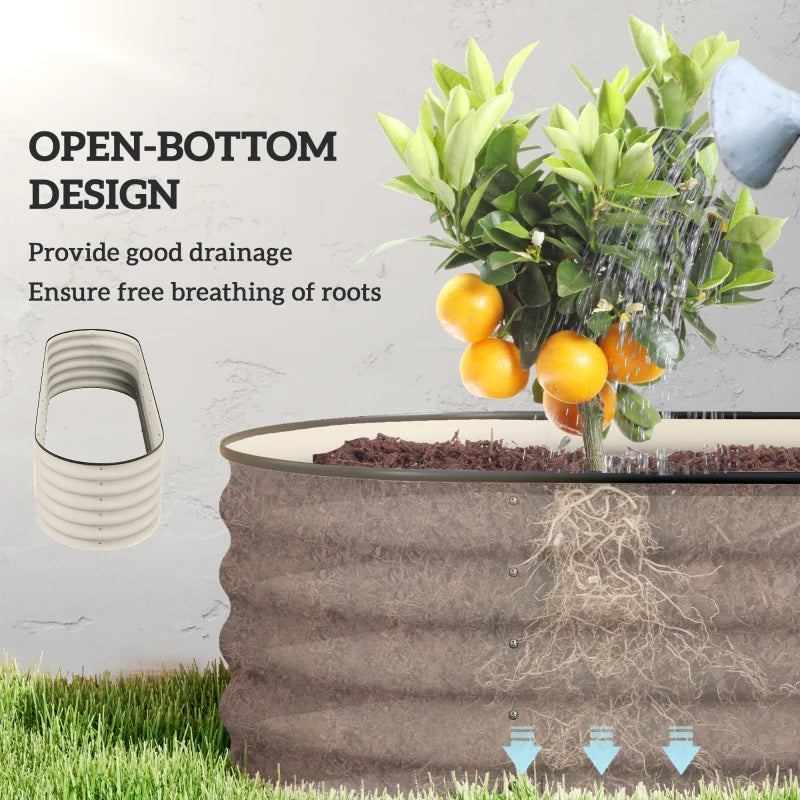 6.5 x 2 x 1.5 FT Galvanized Steel Raised Garden Bed, Metal Garden Bed Planter Box with Safety Edging, Cream White