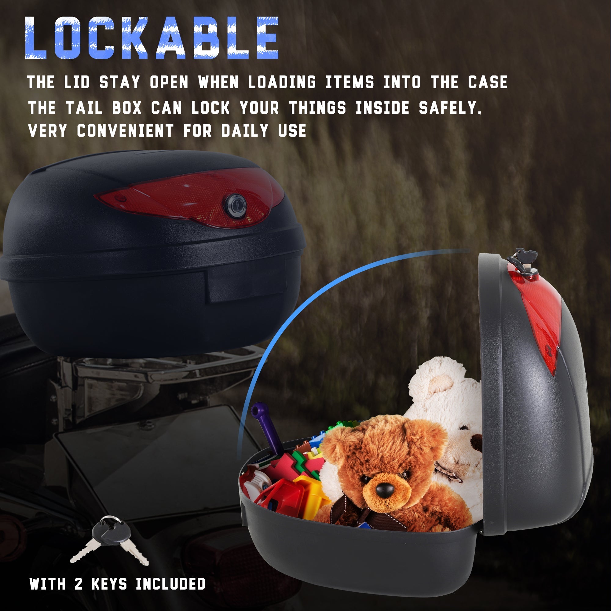 Homcom Motorcycle Box 24L Detachable Scooter Trunk Lockable Tour Tail Carrier Black