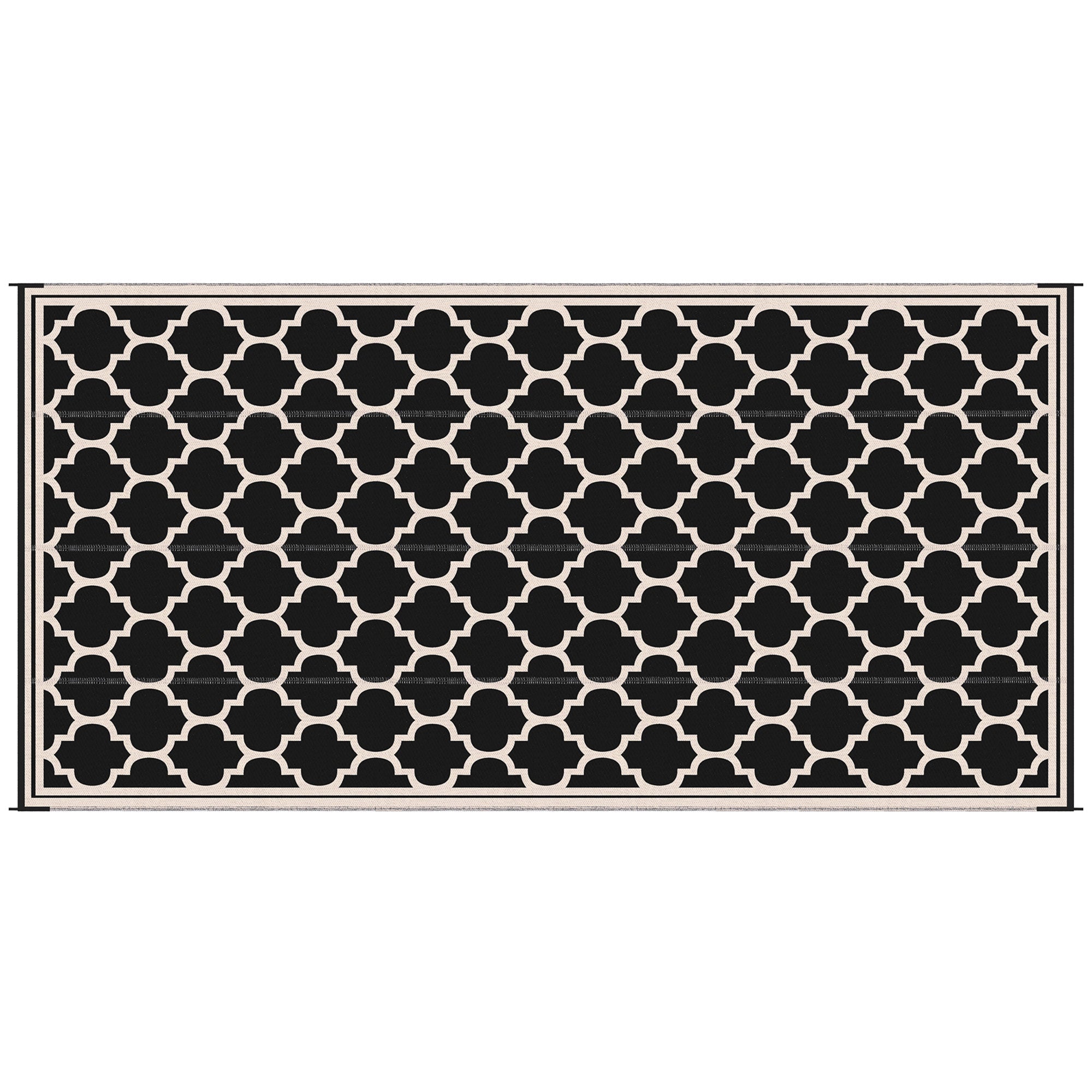 Outsunny Reversible Outdoor RV Rug 9'x18' Patio Floor Mat Durable Plastic Straw Rug for Backyard Deck Beach Camping Black Beige