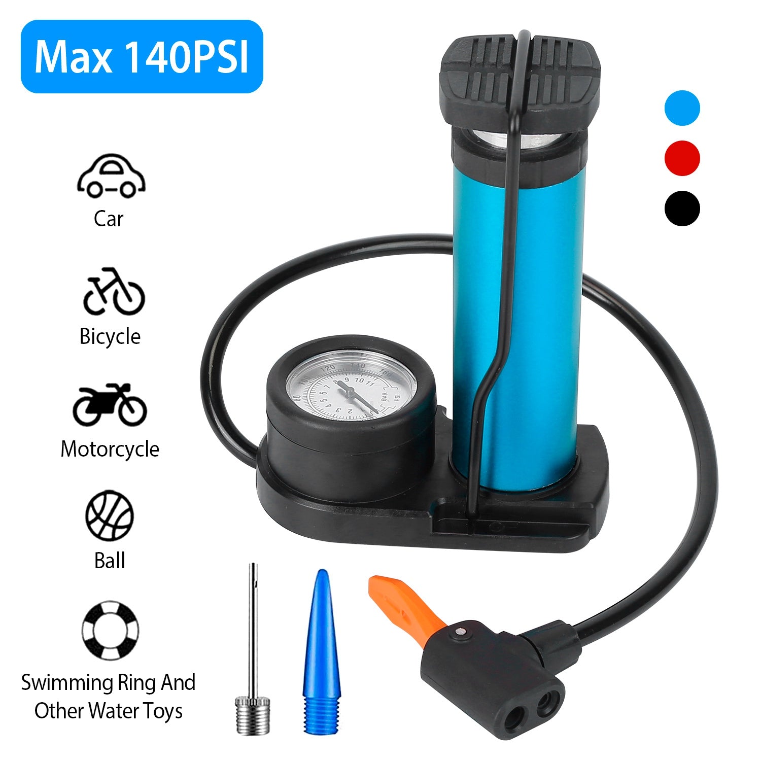 Mini Bike Foot Pump Portable Bicycle Tire Inflator Ball Air Pump Pressure Gauge Tire Air Pump