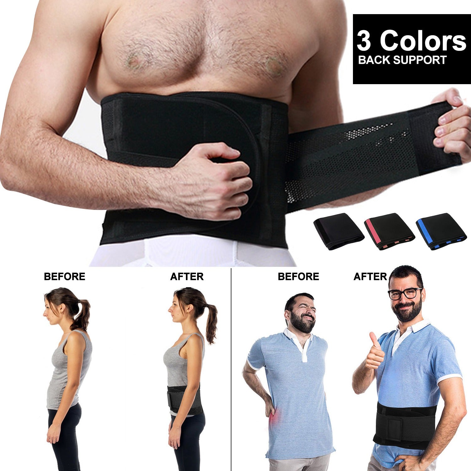 Unisex Back Support Belt Lumbar Lower Waist Brace Wrap Band Double Adjustable Pain Relief Sports Strip Trimmer for Back Pain, Herniated Disc, Sciatica
