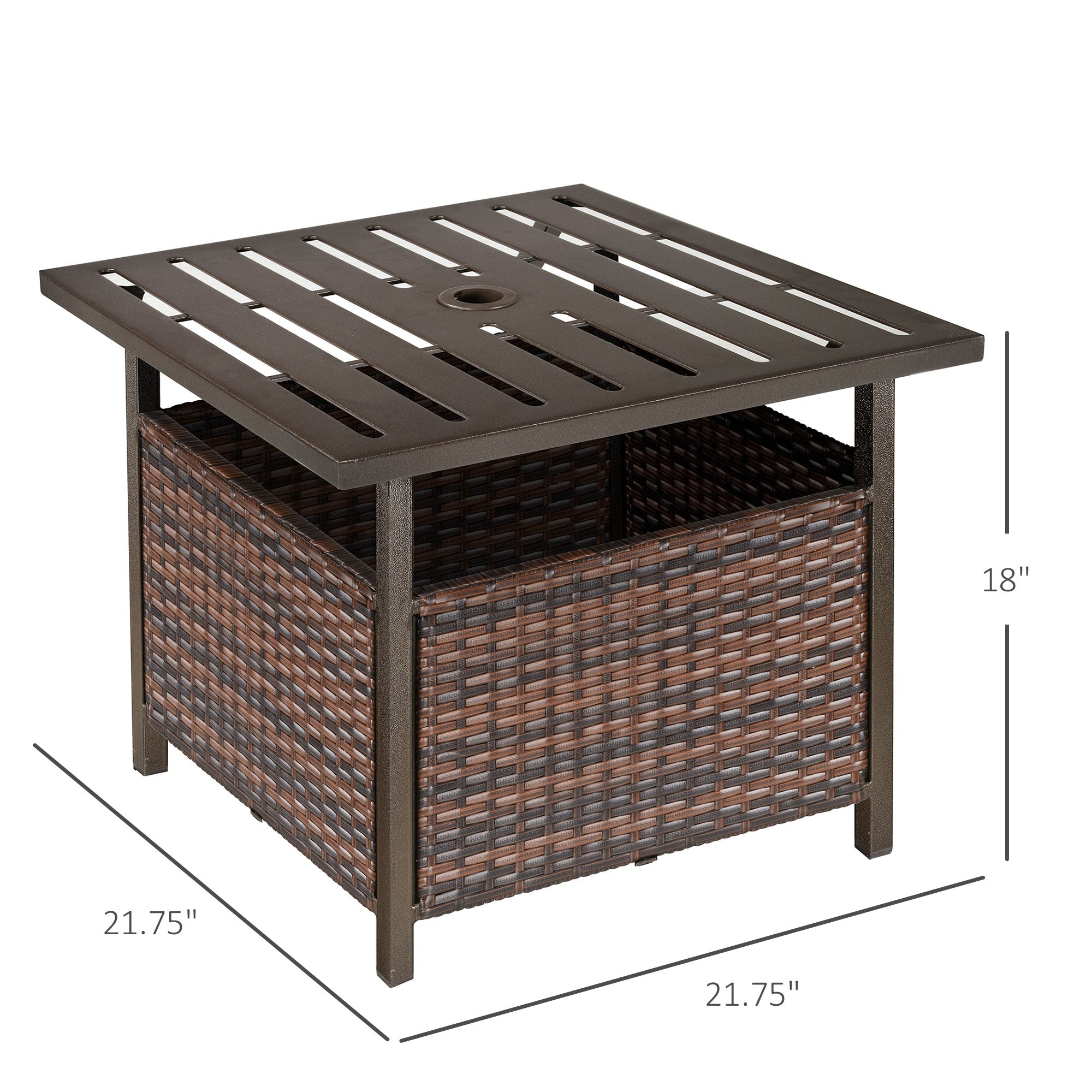 Outsunny Rattan Wicker Patio Coffee Table Outdoor Furniture with Umbrella Hole for Garden Backyard Brown