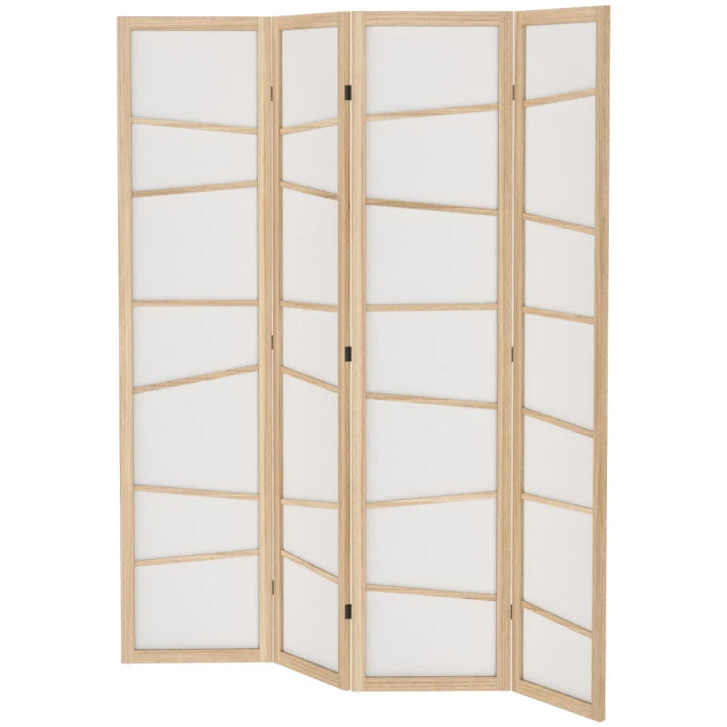 66.9" Folding Room Divider, 4 Panel Wall Partition with Wood Frame for Bedroom, Home Office, Natural Wood