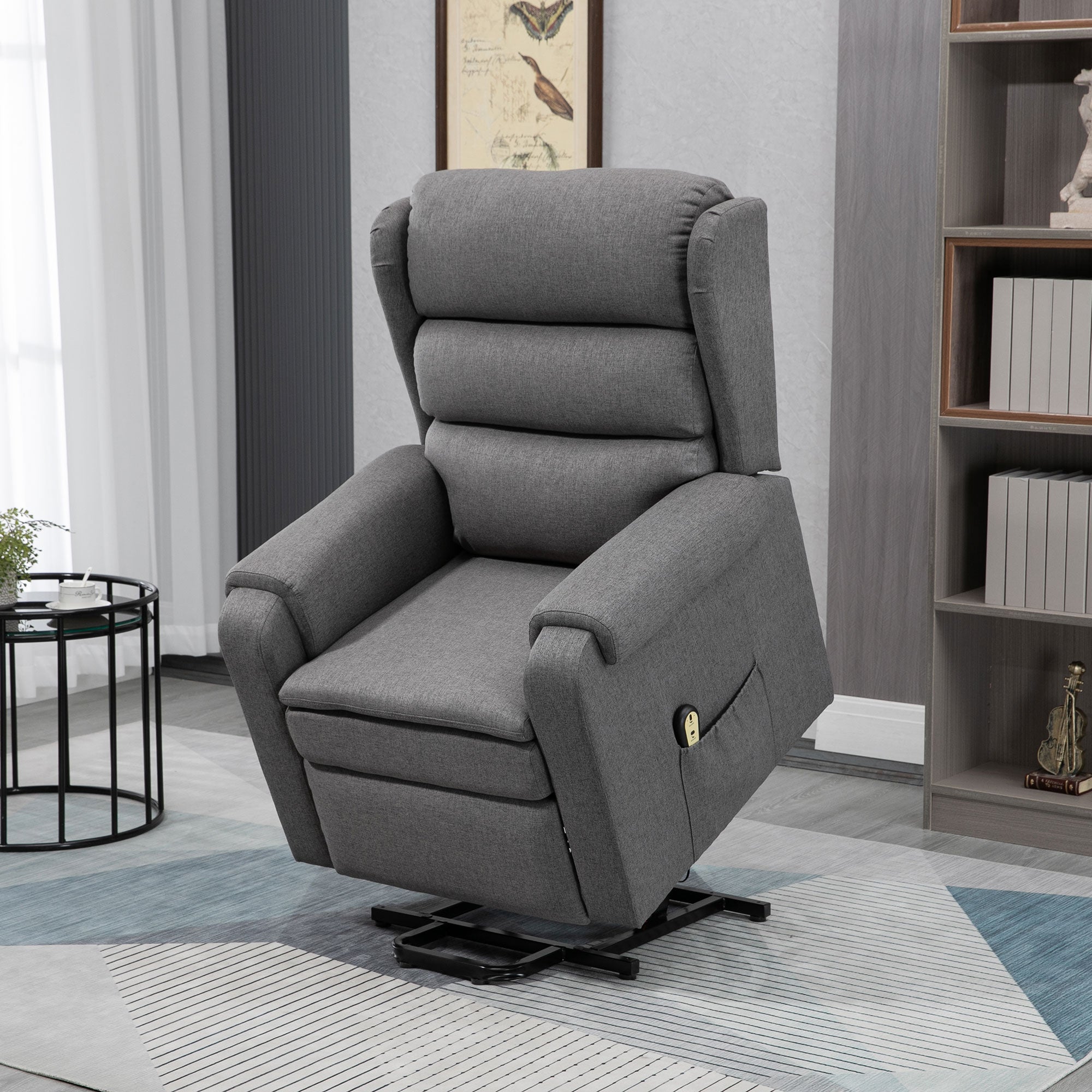 HOMCOM Electric Power Lift Recliner Chair for Seniors Linen Fabric with Remote Control Footrest for Living Room Grey