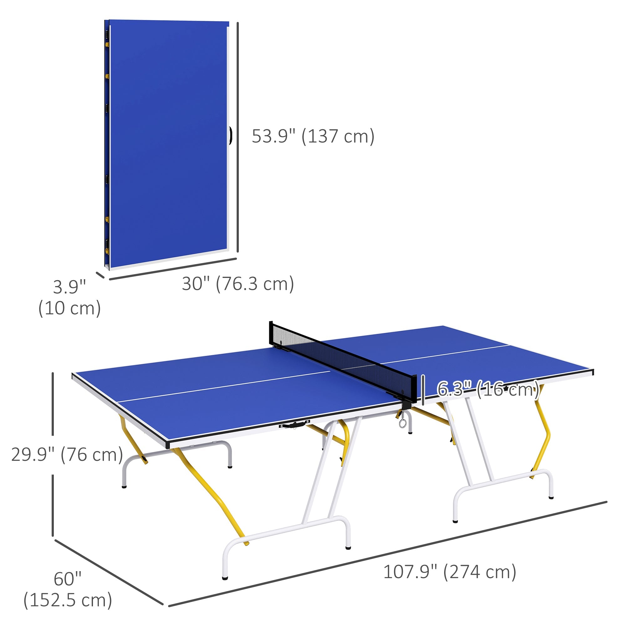 Soozier Full Size Table Tennis Table, Folding Ping Pong Table with Paddles and Balls, Blue