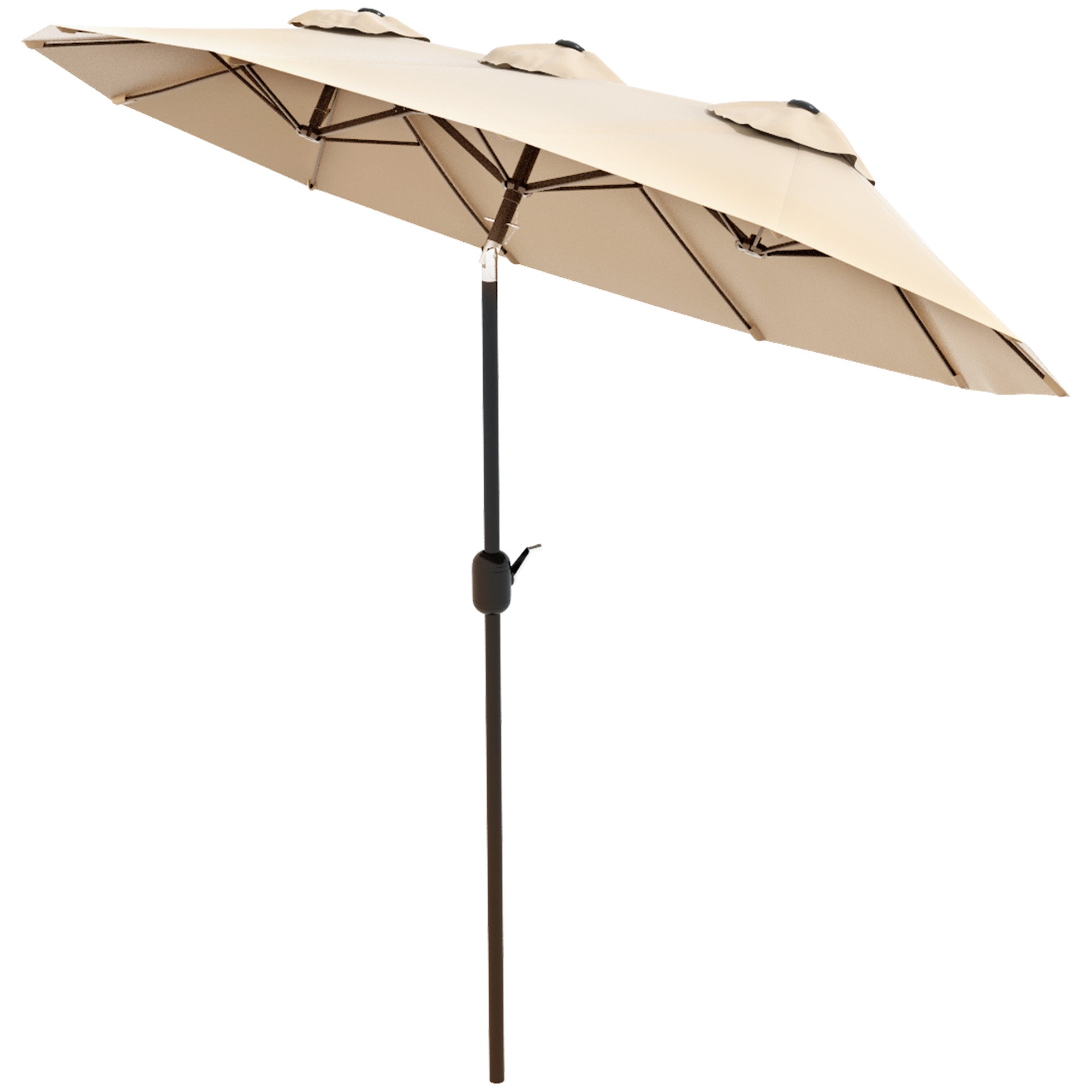 Outsunny 9.5' Double-sided Outdoor Patio Umbrella with Tilt, Crank and Vents, Brown
