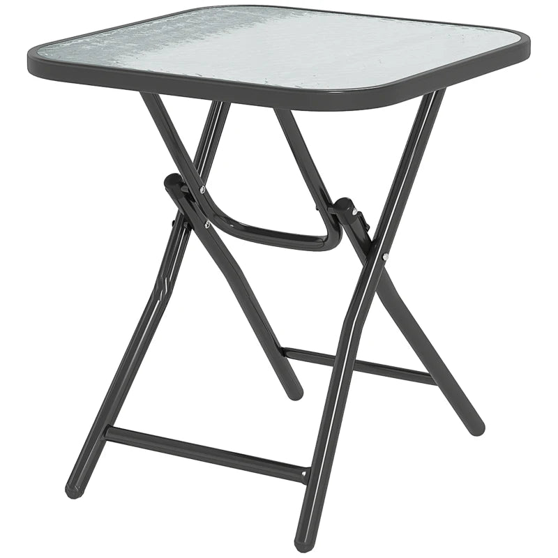 Patio Table, Folding Coffee Table with Tempered Glass Tabletop, Portable Bistro Table for Patio, Backyard