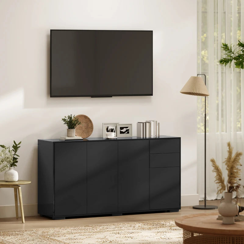 Kitchen Sideboard Storage Cabinet, Modern Coffee Bar Cabinet with Push-Open Design and 2 Drawers for Living Room, Black