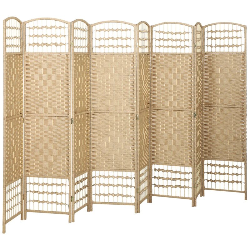 8 Panel Folding Room Divider, Portable Privacy Screen, Wave Fiber Room Partition for Home Office, Natural