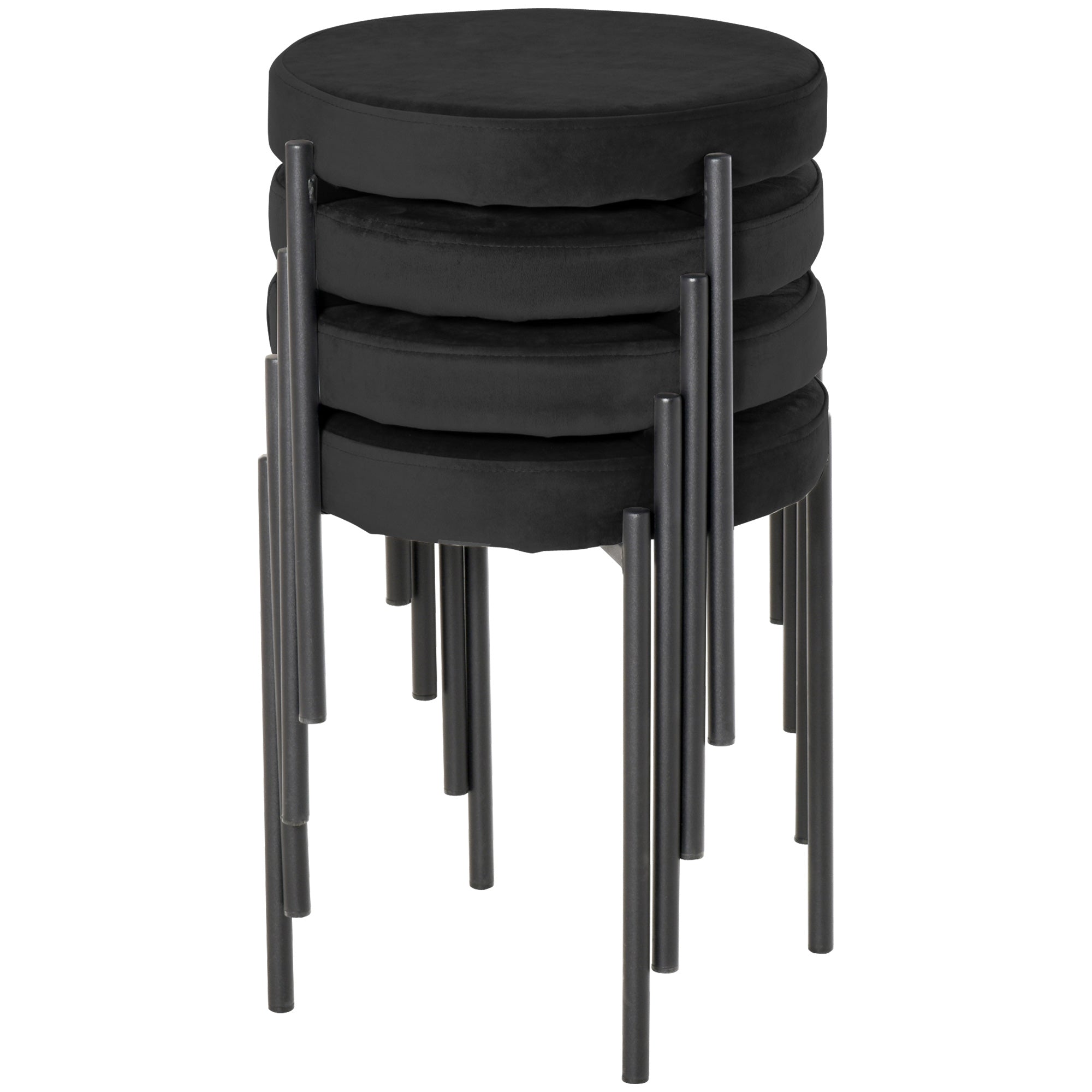 HOMCOM Backless Round Stackable Kitchen Dining Stools Set of 4 Metal Legs Black