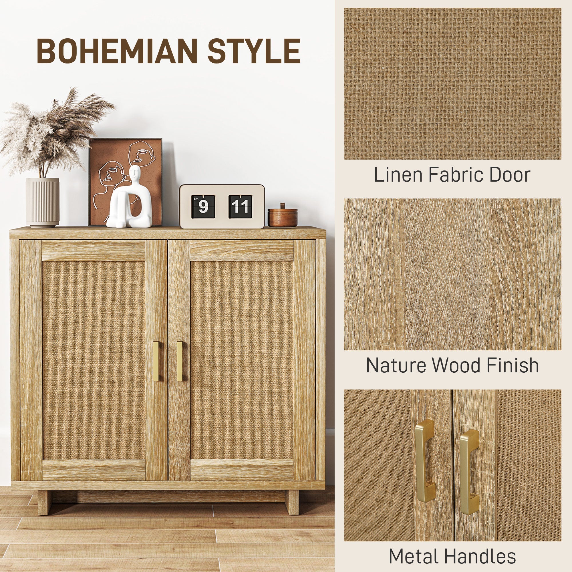 HOMCOM Accent Cabinet with Linen Doors and Adjustable Shelves for Living Room, Dining Room, Kitchen