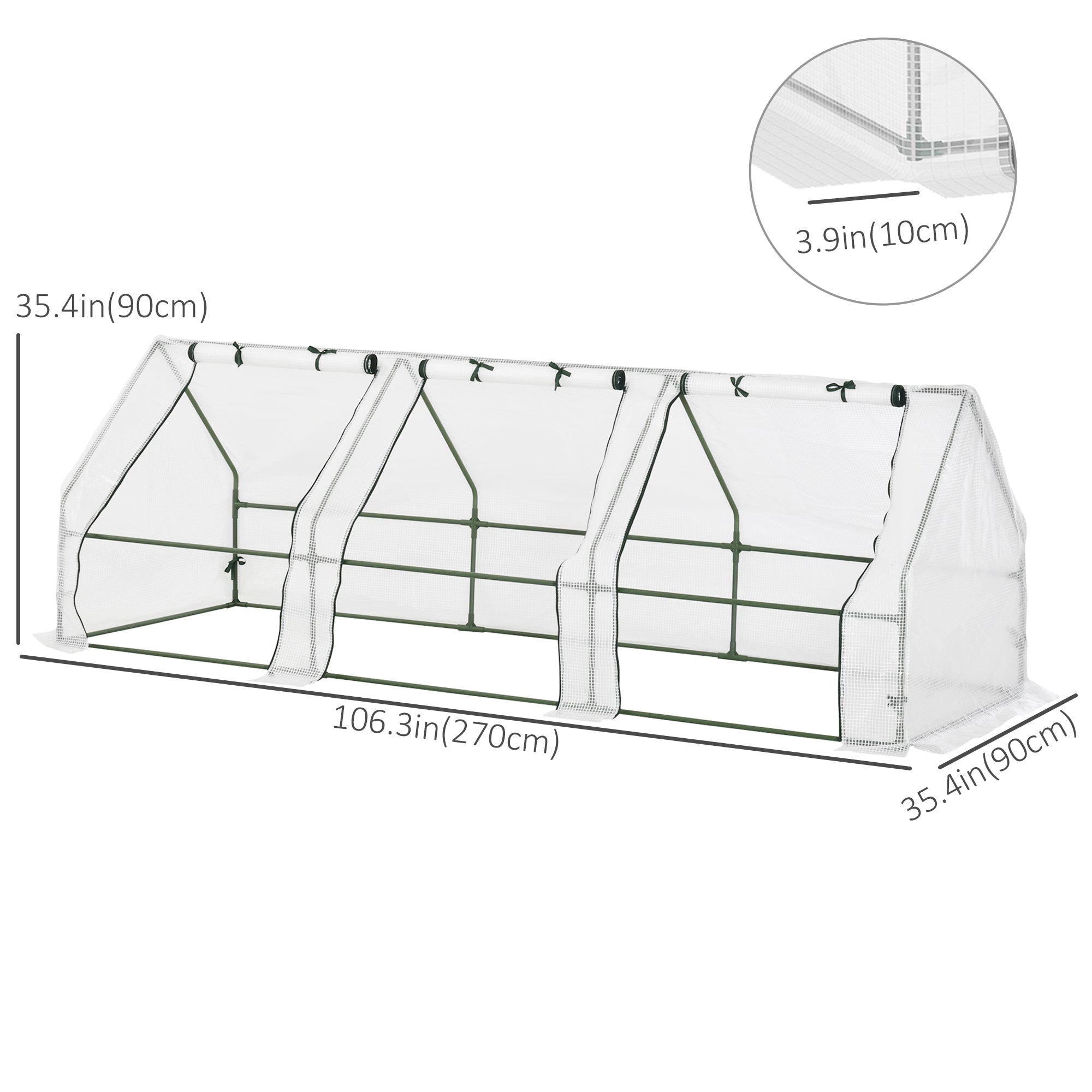 Outsunny Portable Mini Greenhouse 9'x3'x3', Tunnel Design with Large Zipper Doors, PE Cover for Extended Season Growing - White