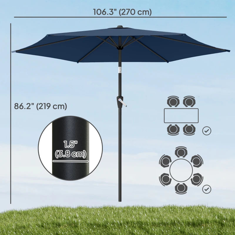 9FT Patio Umbrella, Outdoor Table Patio Umbrellith Tilt, Crank, 6 Ribs, UV Protection for Garden, Lawn, Deck, Backyard