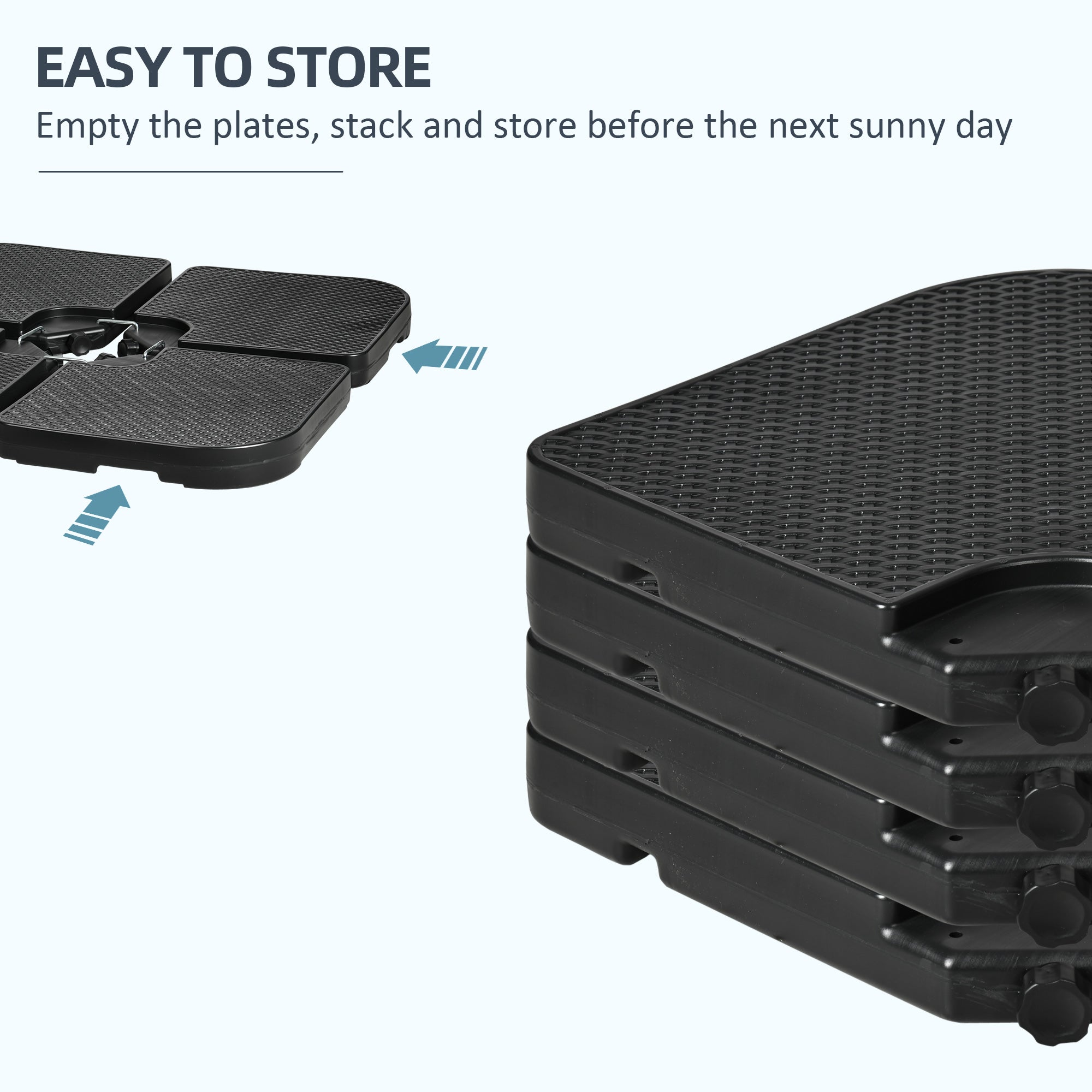 Outsunny Cantilever Umbrella Base Weights: 4PCs HDPE Water/Sand Fill with Handles for Offset Banana Parasol, Black