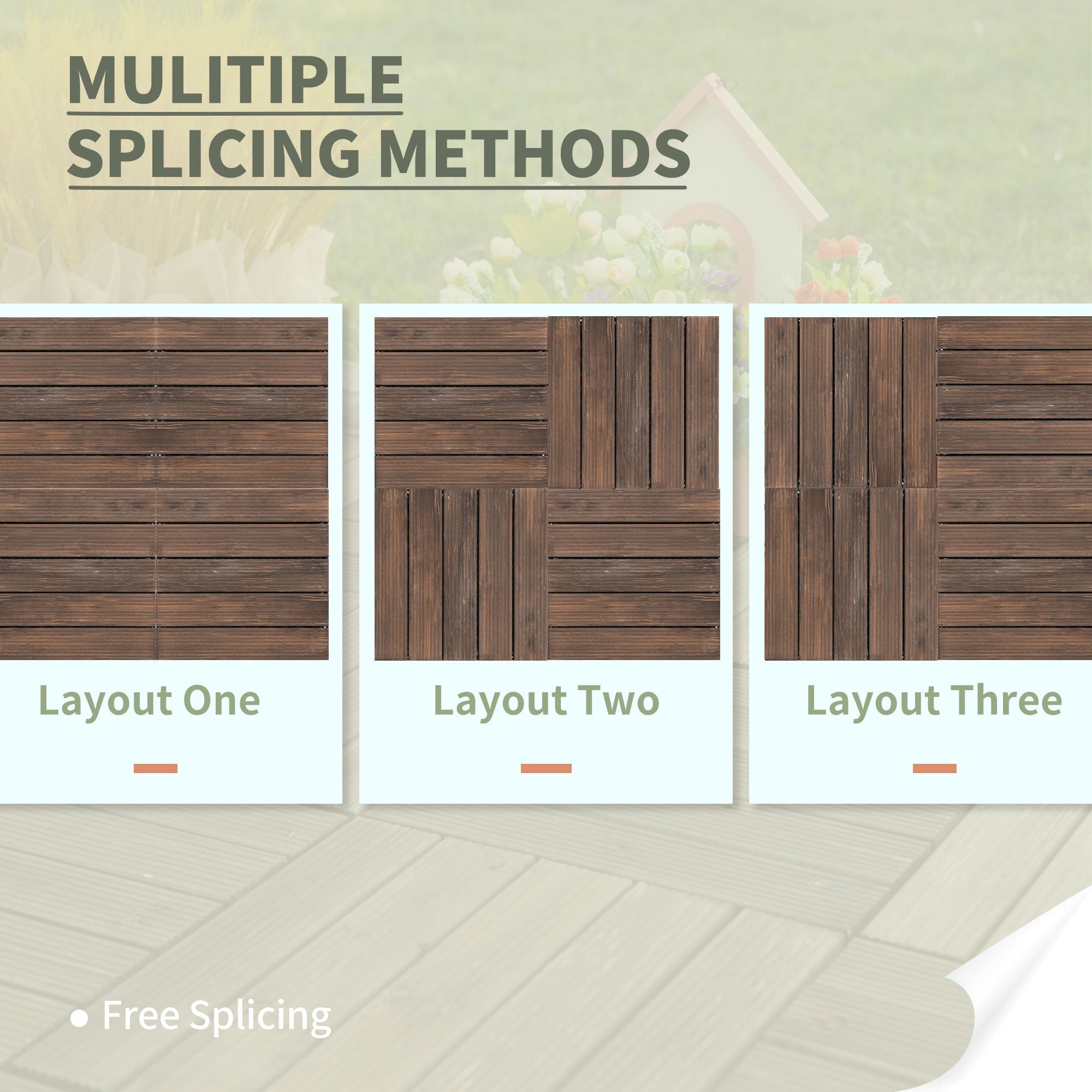 Outsunny Durable Interlocking 27 Pcs Wood Floor Deck Tiles Outdoor Space Enhancer Black