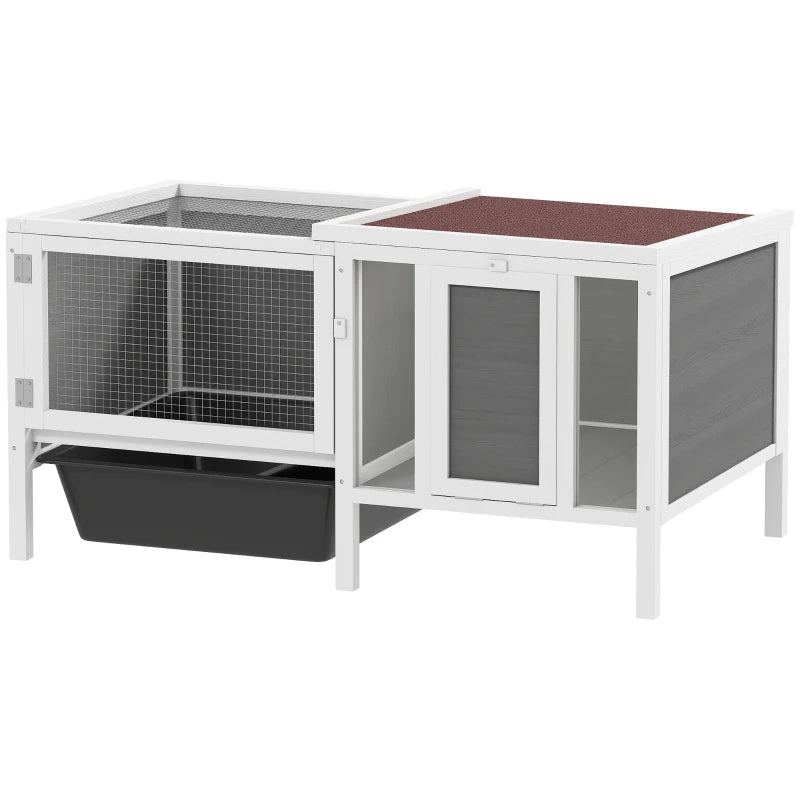 Rabbit Hutch, Wooden Guinea Pig Cage with Run, Openable Top, Pull Out Tray and Ramp, Water-Resistant Roof, Grey