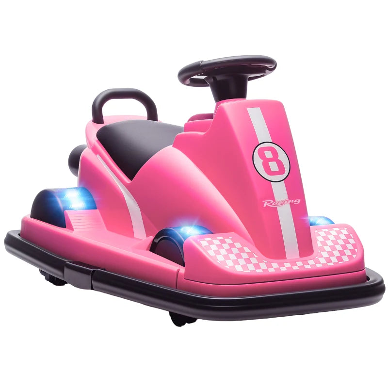 Qaba Bumper Car for Kids, 6V Battery Powered Bumping Car with 360 Degree Spin, Dual Motors, Music, for 3-8 Years, Pink