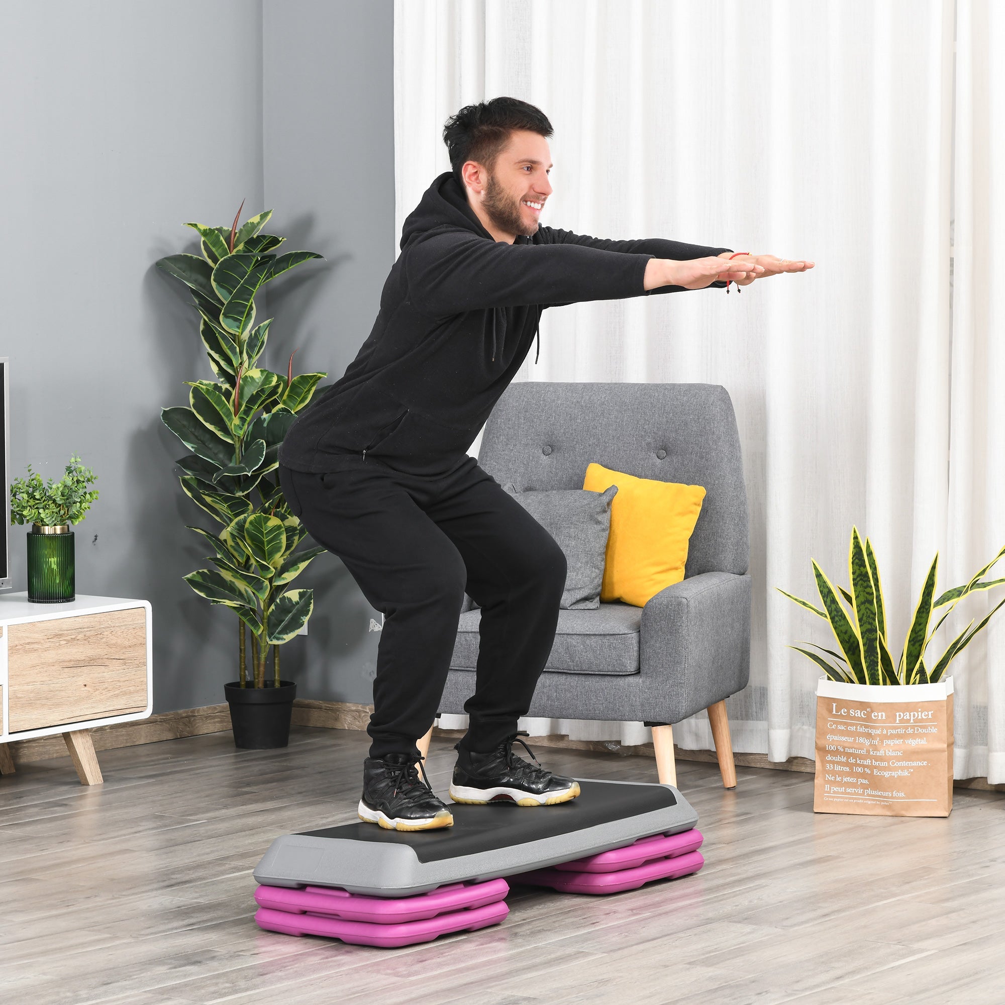 Soozier 43" Adjustable Aerobic Platform Stepper 3 Level with Risers 4” 6” 8” Cardio Fitness Trainer Workout Step Home Gym Exercise| Aosom Canada