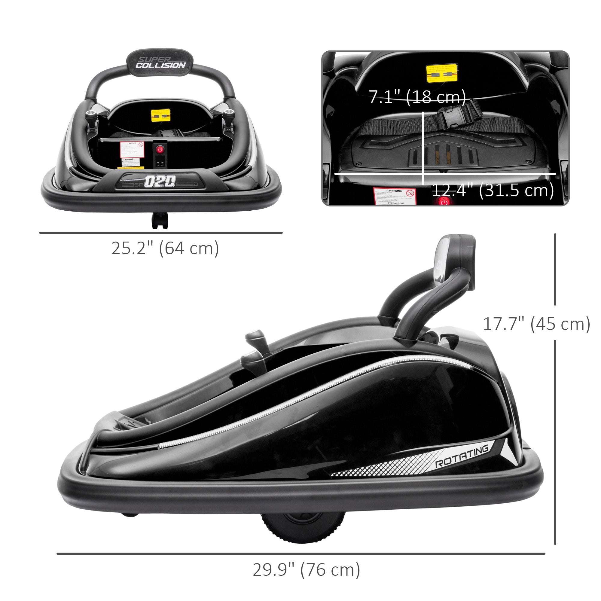 Aosom 12V Kids Bumper Car: 360° Rotation, Twin Motor, Remote Control, LED Lights, Belt