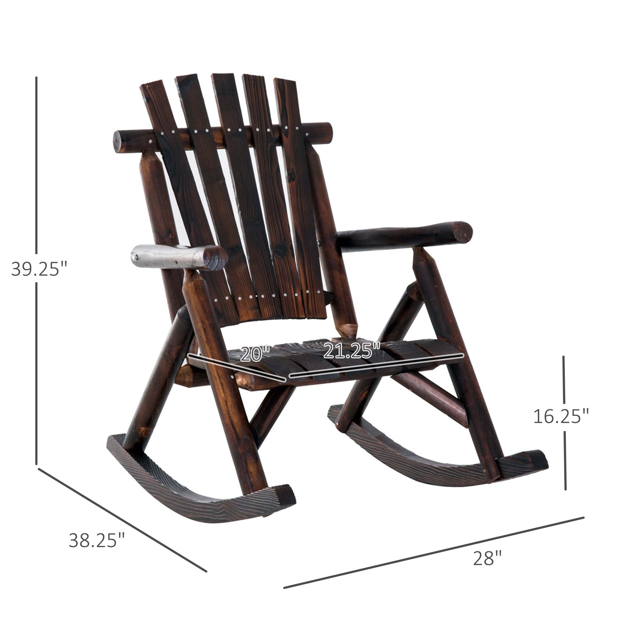 Outsunny Char Log Single Rocker Rustic Outdoor Patio Adirondack Rocking Chair Yard Furniture Fir Wood