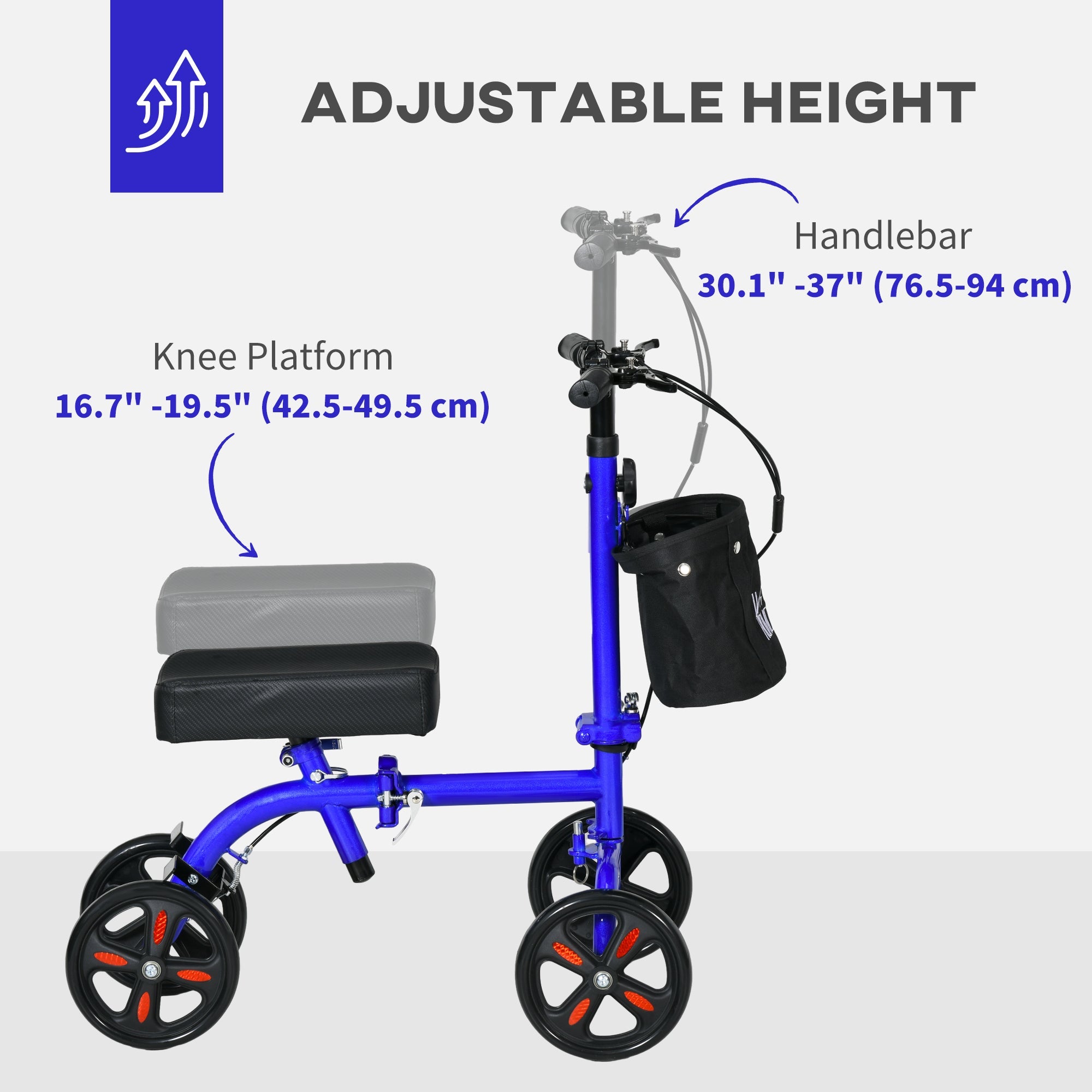 HOMCOM Steerable Knee Walker, Foldable Knee Scooter with Dual Braking System, Adjustable Height, Crutch Alternative, Blue