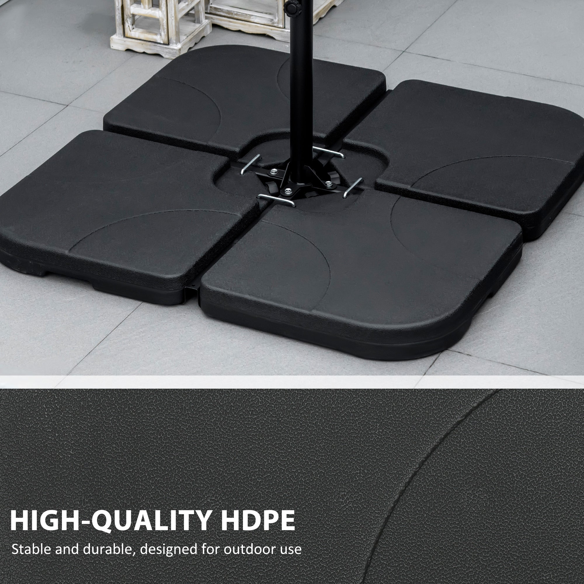 Outsunny 4-Piece Umbrella Base Stand: U-Locking 132lb Water 172lb Sand Capacity Black