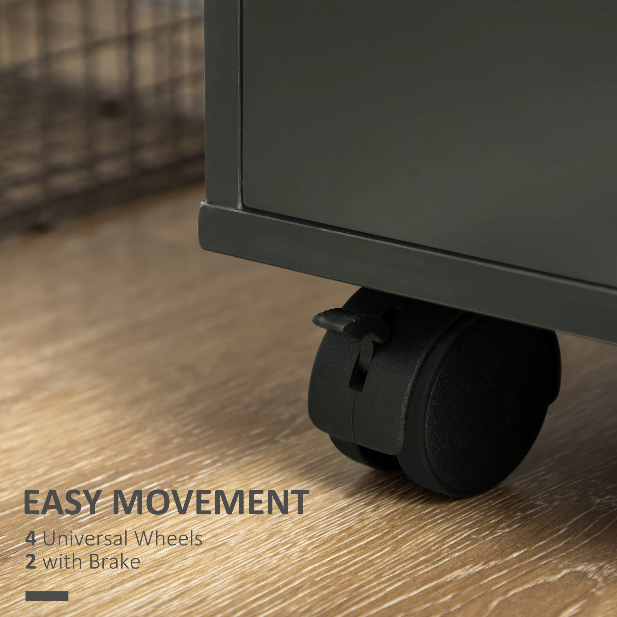 HOMCOM Modern Mobile 5-Drawer Chest with Door, Storage Cabinet, Dresser on Wheels, Printer Stand for Home Office, Black