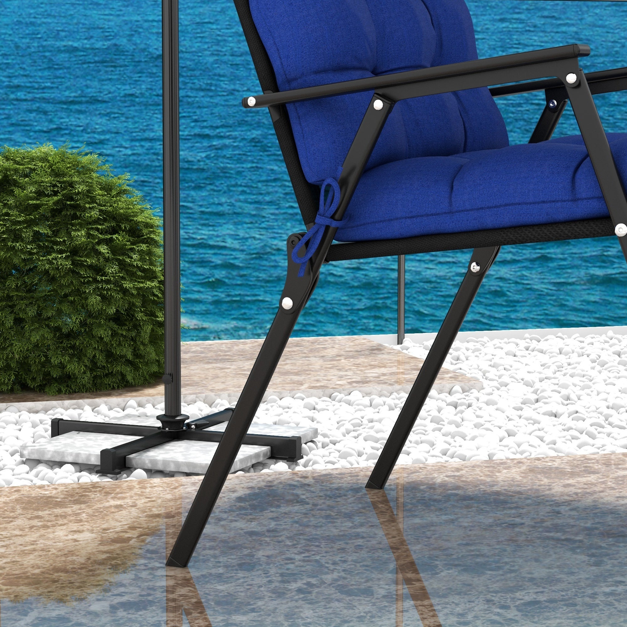 Outsunny Navy Blue 2-Piece Patio Chair Cushion Set, Outdoor Button Tufted Back Seat Pads with Ties, Comfortable & Stylish