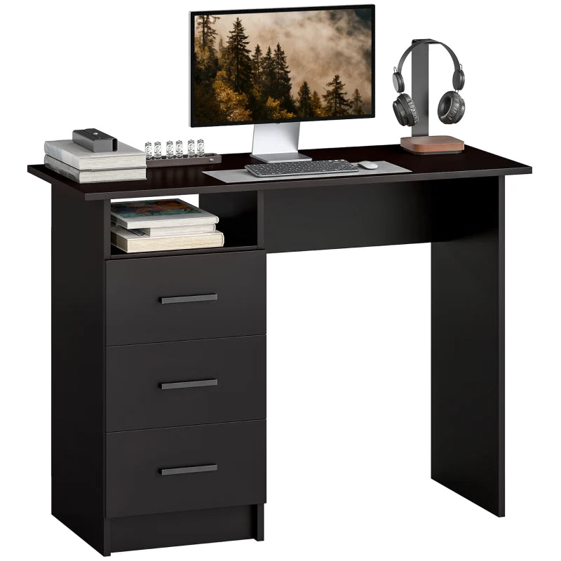 Computer Desk with Storage, 39" Home Office Desk with 3 Drawers nad Open Shelf, Writing Table for Bedroom, Black