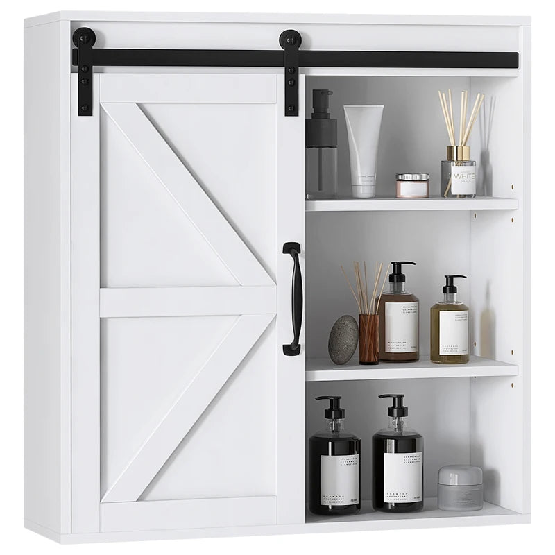 Bathroom Medicine Cabinet, Wall Cabinet with Sliding Door and Adjustable Shelf, 22.8" x 7.8" x 24.4", White