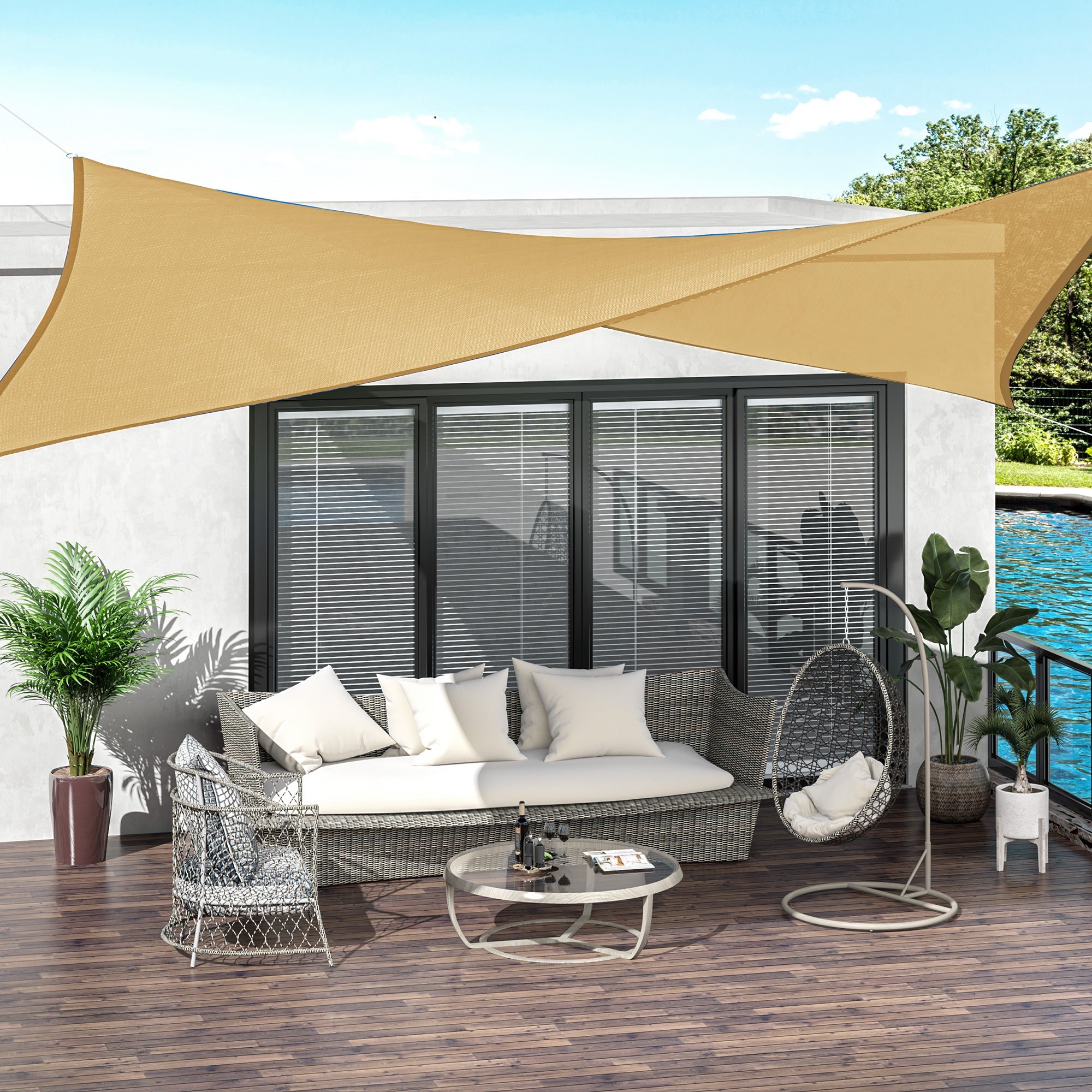Outsunny Canopied Comfort: 10'x10' Square Sun Shade Sail, UV Protection Canopy for Outdoor, Garden Shelter with Portable Bag, Sand