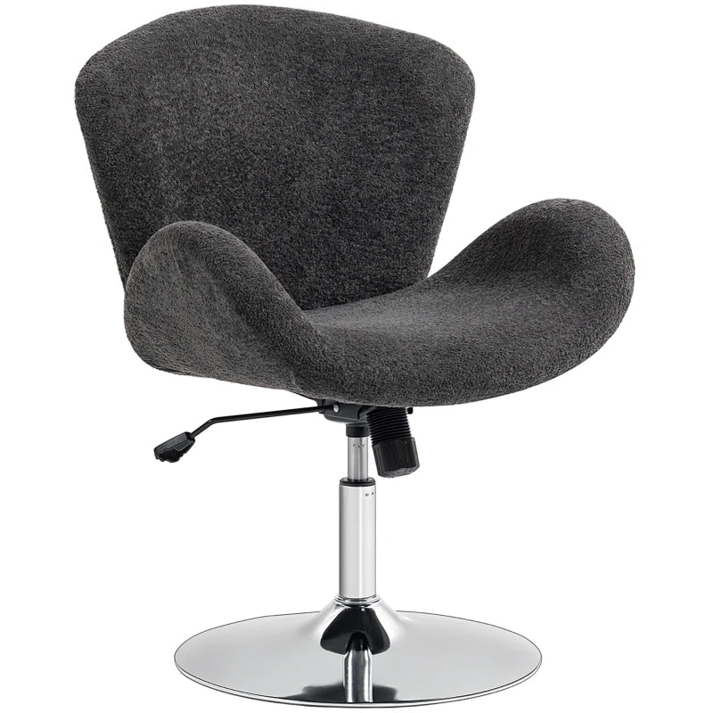Swivel Office Chair, Velvet Desk Chair with Wide Bucket Seat, Butterfly Back, Tilt Function and Round Base, Dark Grey