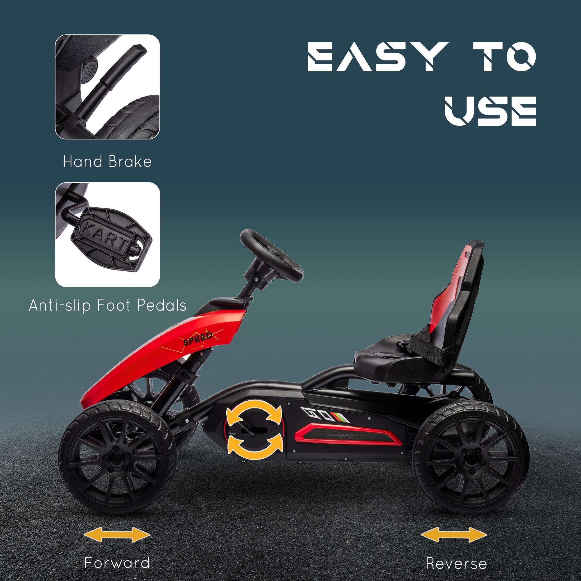 Aosom Pedal Racer: Kids Go-Kart with Adjustable Seat, Swing Axle, Handbrake, Red EVA Wheels, Foot Racer