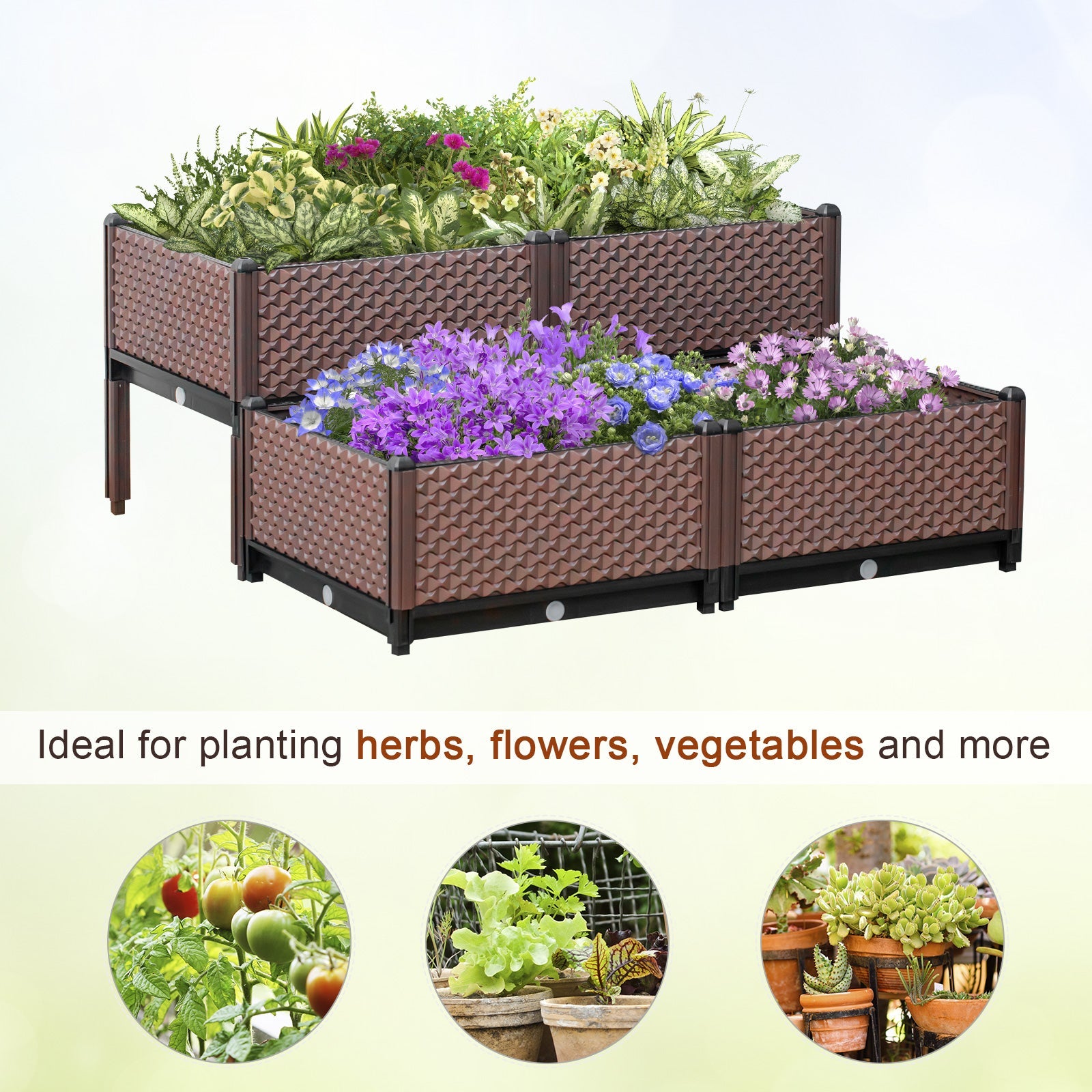 Outsunny Set of 4 Garden Raised Bed Kit, DIY Elevated Planter Box, Flower Vegetables Planting Container with Self-Watering Design