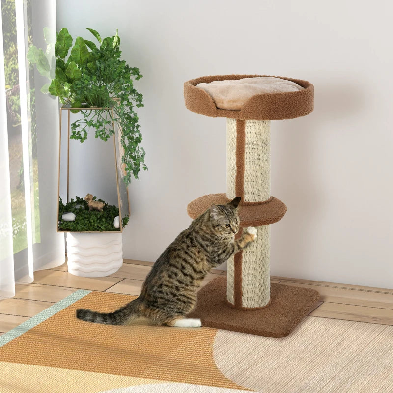 Cat Tree Kitty Tower with Sisal Mat Scratching Post, Cat Bed, Cushion, Perch, 18" x 18" x 36", Brown