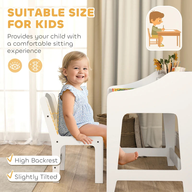 Qaba Kids Desk and Chair Set with Storage, Shelves for Bedroom, 3-8 Years Old, White