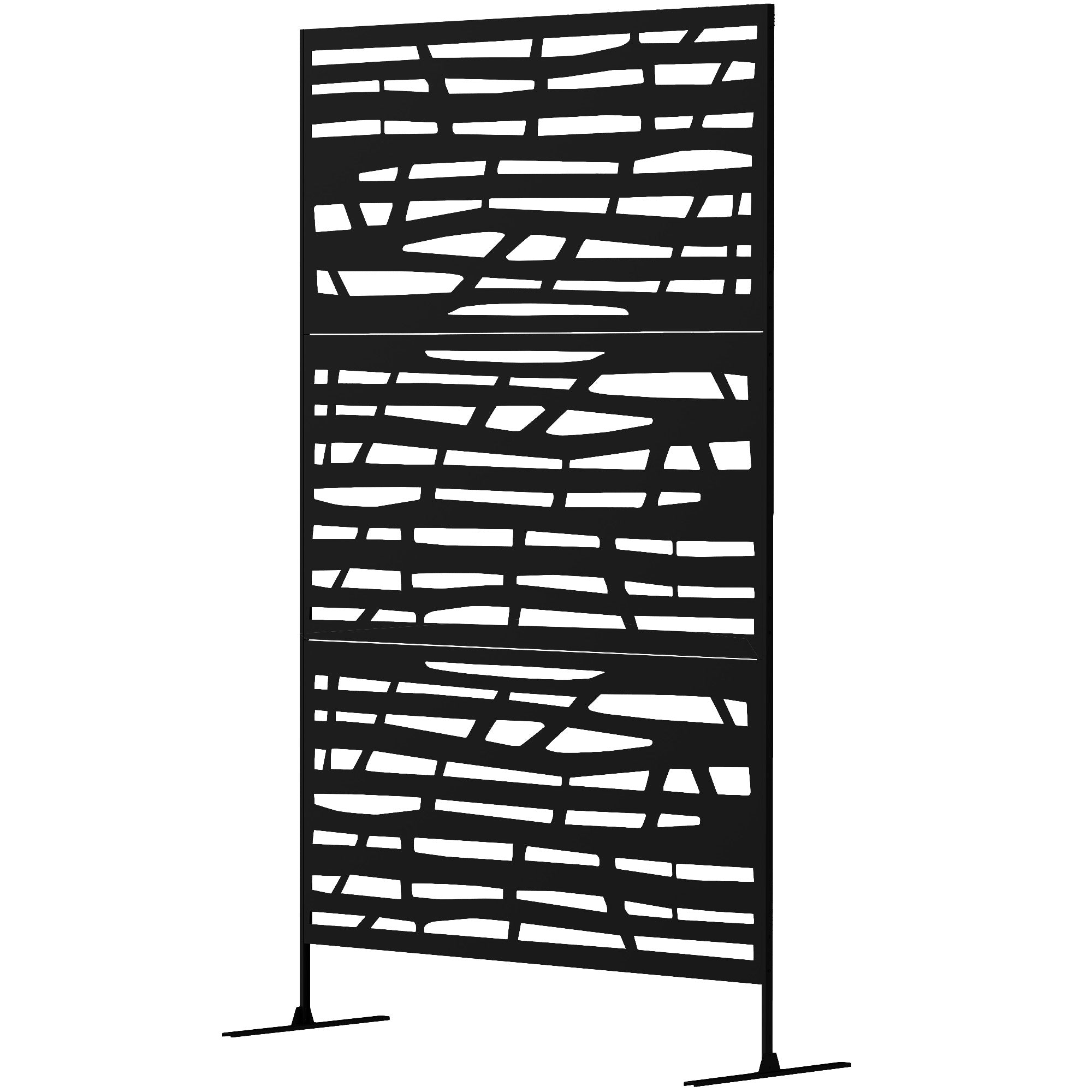 Outsunny Decorative Outdoor Privacy Panel with Stand, Freestanding Metal Outdoor Divider for Garden, Backyard, Deck, Black