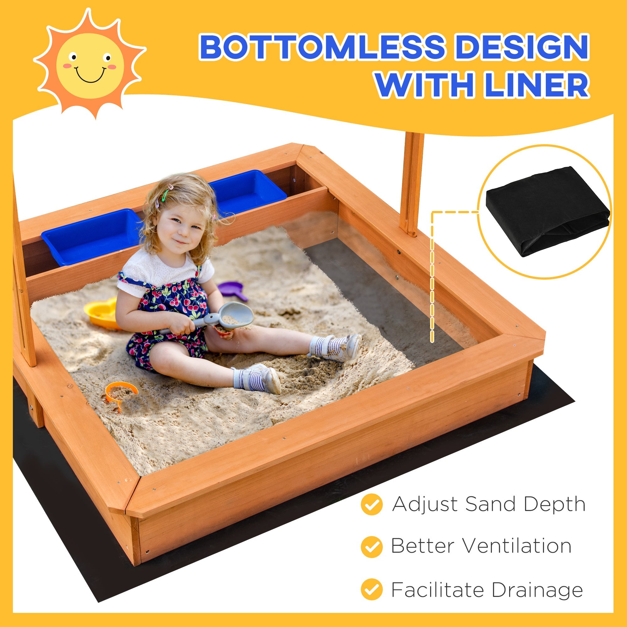 Outsunny Children's Wooden Sandbox, Outdoor Sand Play Station for Boys & Girls 3-7 Years Old