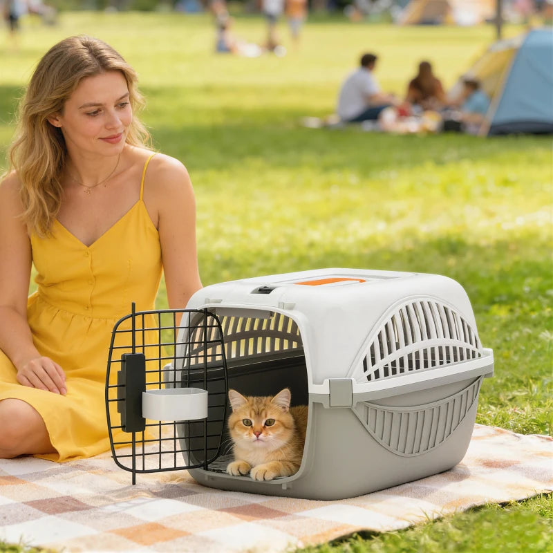 Airline Approved Pet Carrier for Mini Dogs and Cats with Steel Wire Door, Water Bowl, for Car, Airplane, Outdoor