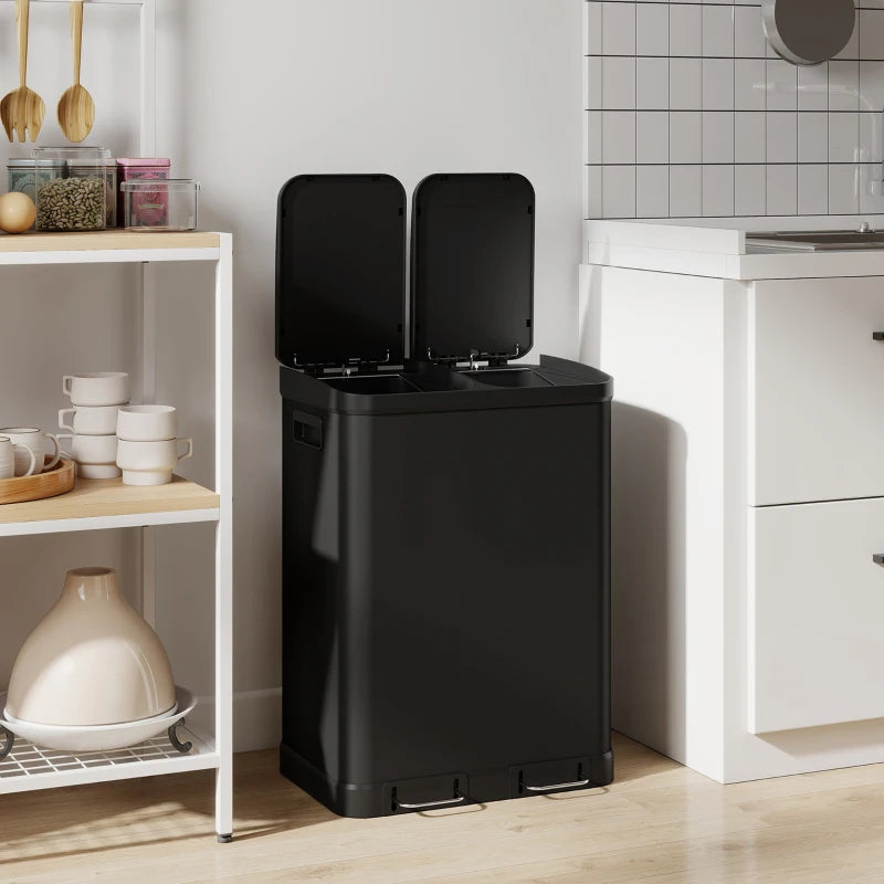 Kitchen Garbage Bin, 2 x 7.9 Gal (2 x 30 L) Trash Can, Soft-Close Garbage Can with Removable Inner Buckets, Black