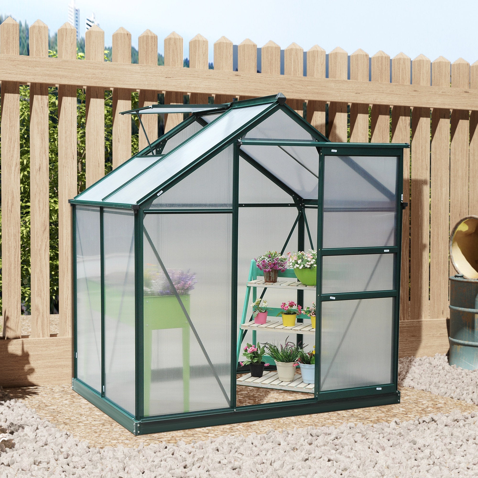 Outsunny Clear Polycarbonate Greenhouse 6.2' x 4.3' x 6.6' Large Walk-In Garden Plant Grow House Galvanized Aluminium Frame
