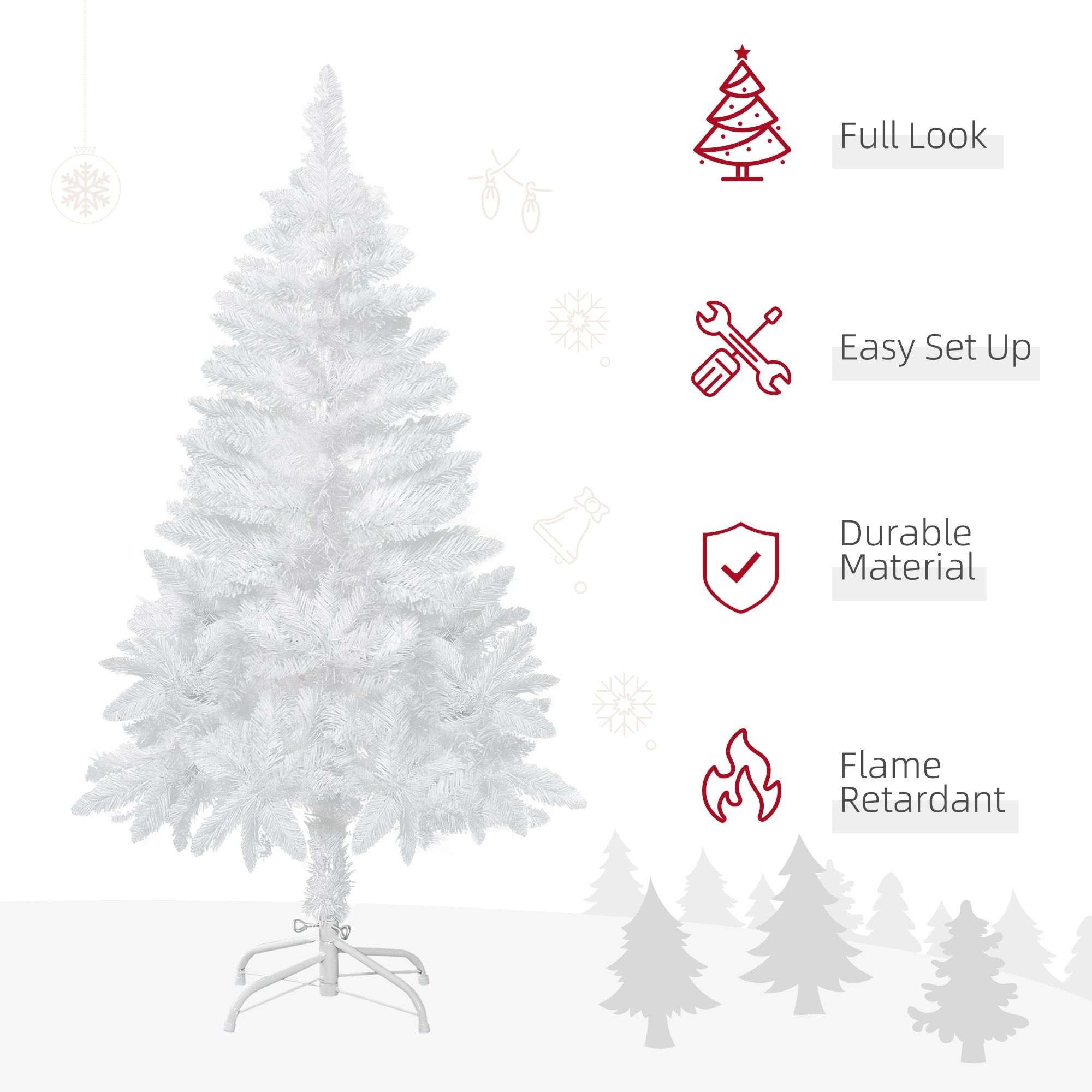 HOMCOM 4ft Artificial Christmas Tree with Pine Realistic Branches, Auto Open, for Indoor Decoration, White