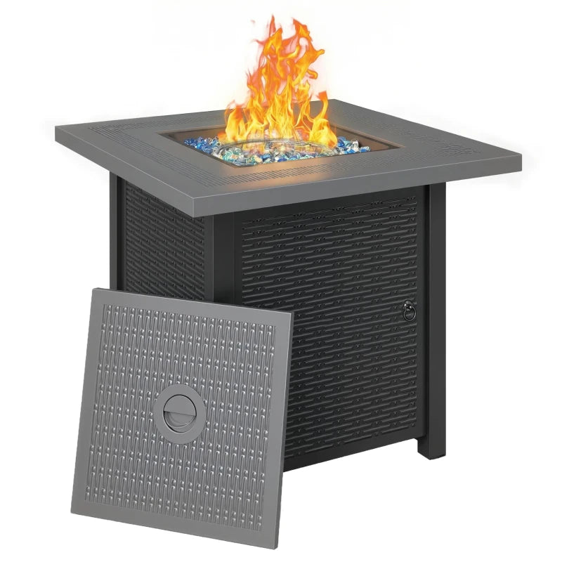 Propane Fire Pit Table, 28" 40000 BTU Outdoor Gas Fire Table with Lava Rocks and Lid, Black