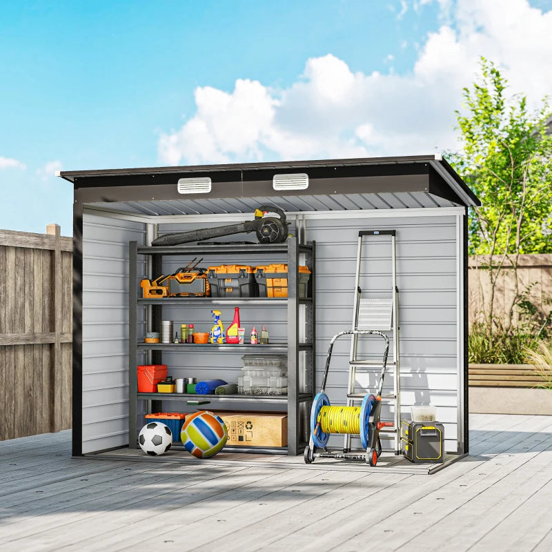 8 x 4FT Galvanized Garden Storage Shed, Metal Outdoor Shed with Double Doors and 2 Vents, Teak