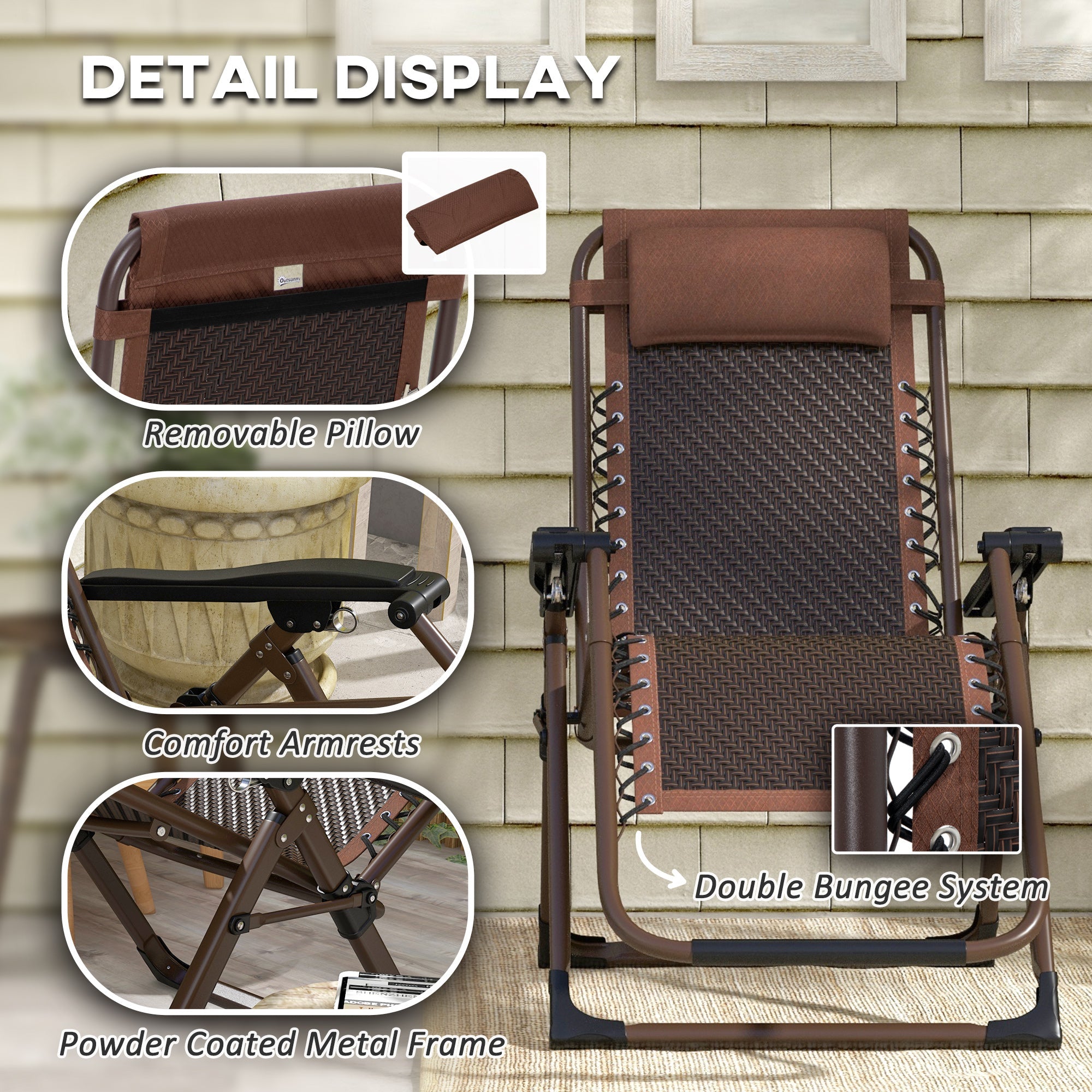 Outsunny Outdoor Zero Gravity Reclining Chair Folding PE Rattan Patio Lounge with Back Headrest Footrest Brown