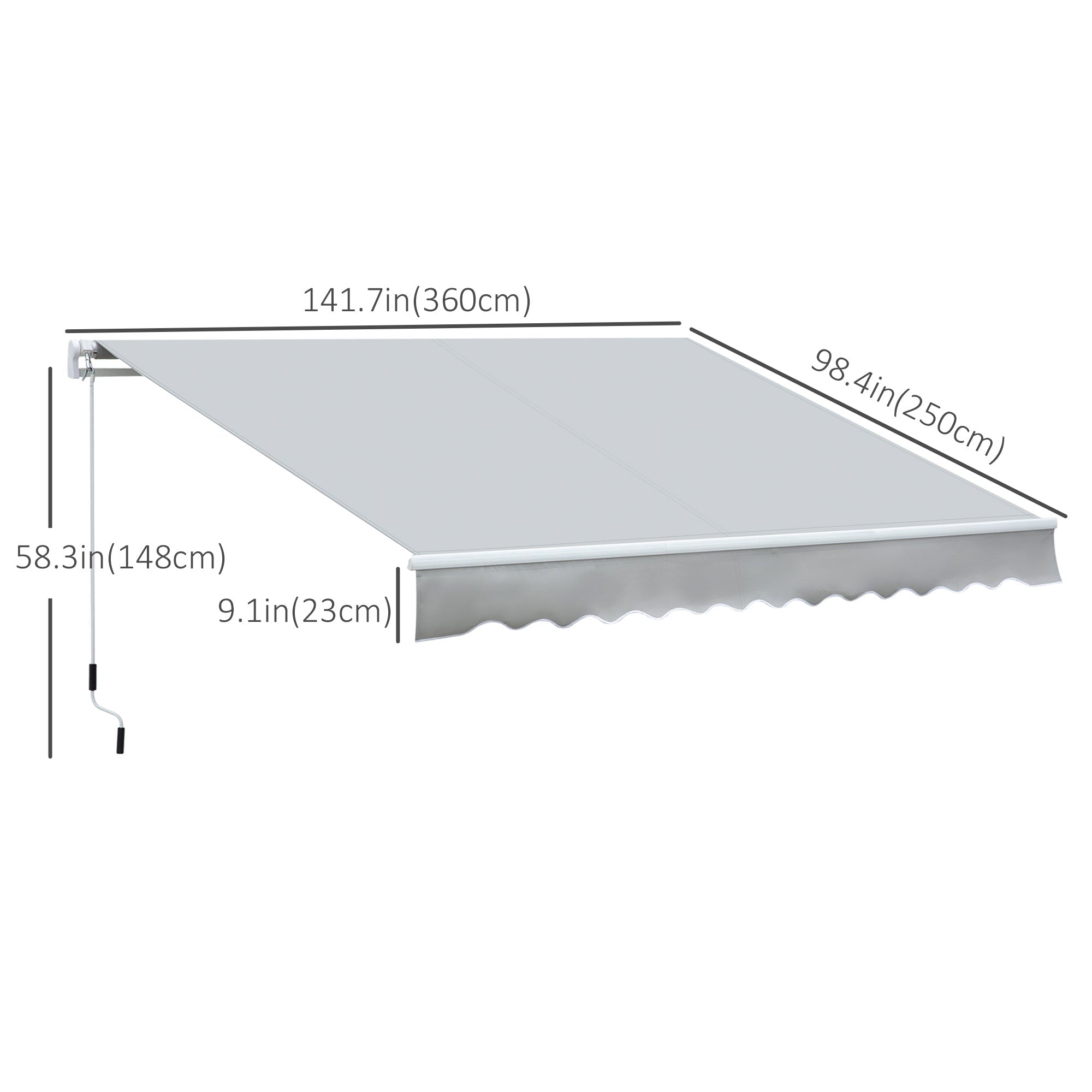 Outsunny Retractable Patio Awning: 11.8x8.2ft Water-Resistant Outdoor Manual Sun Shade Shelter, Grey