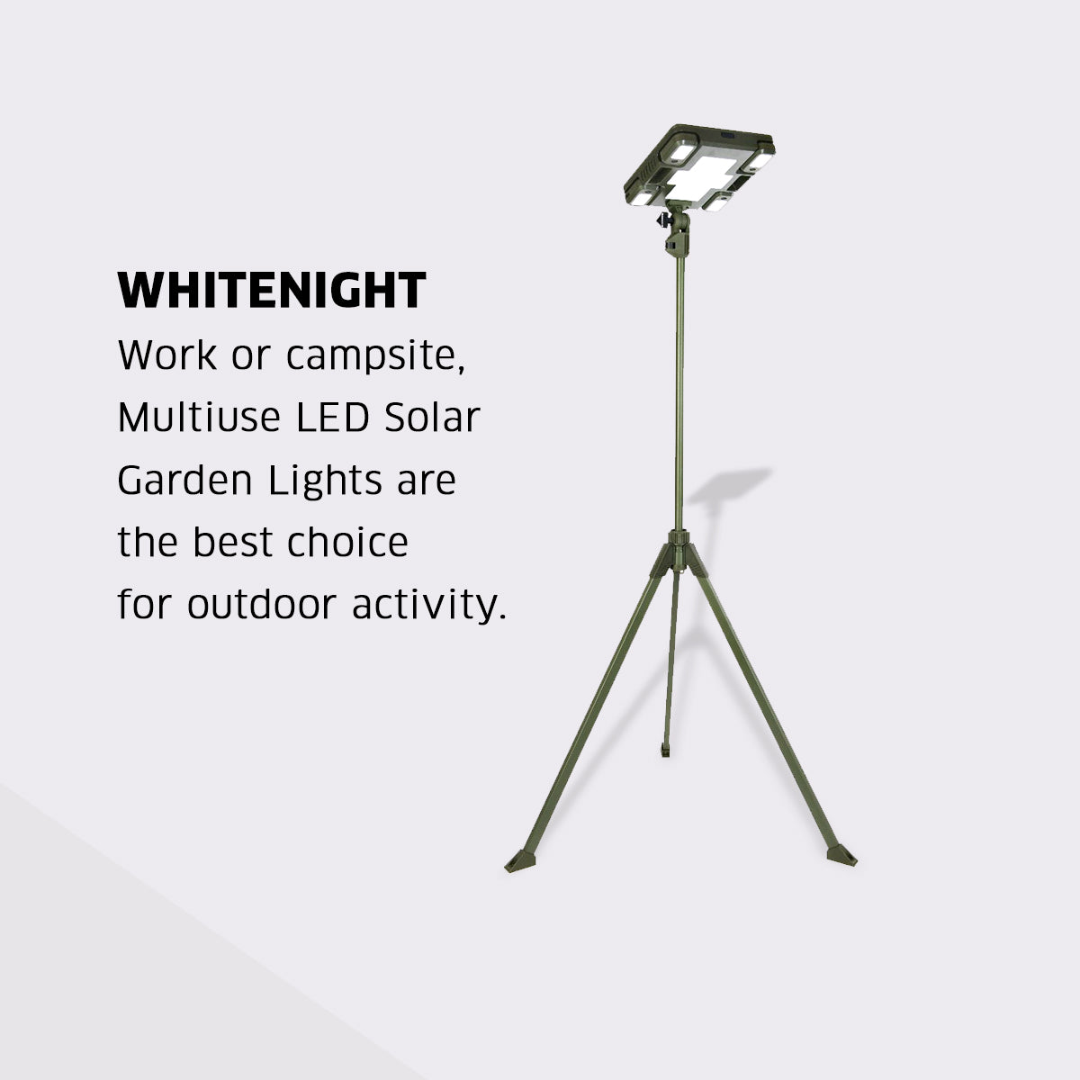 TRU De-LIGHT WHITENIGHT Multipurpose LED Solar / AC / DC - Garden, Camping Main Light + 4 Independent Detachable Multi Mode Side Lights / Tripod + Carrying Bag
