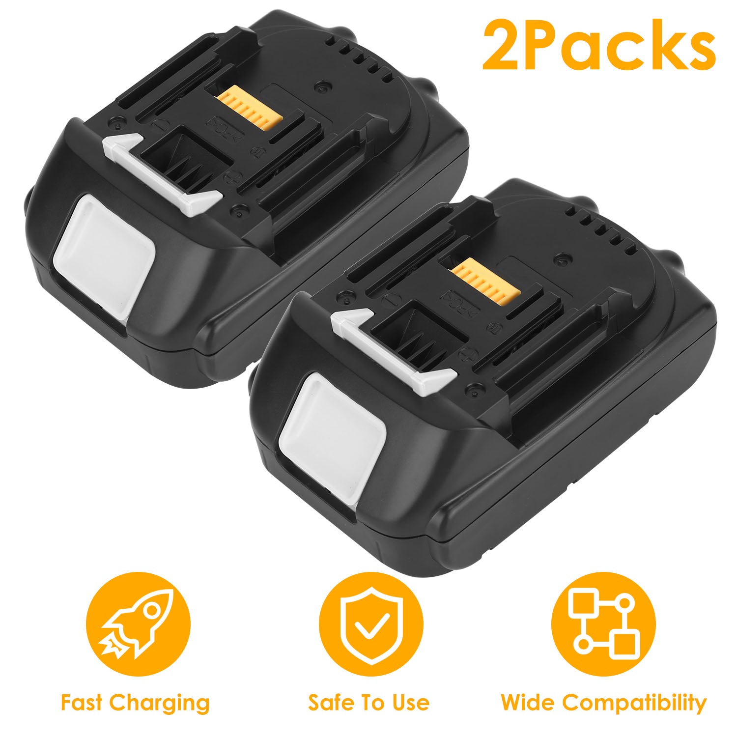 2Packs 18V Li-ion Power Tool Battery Replacement Fit for Makita 194205-3 194309-1 BL1830 BL1815 LXT400