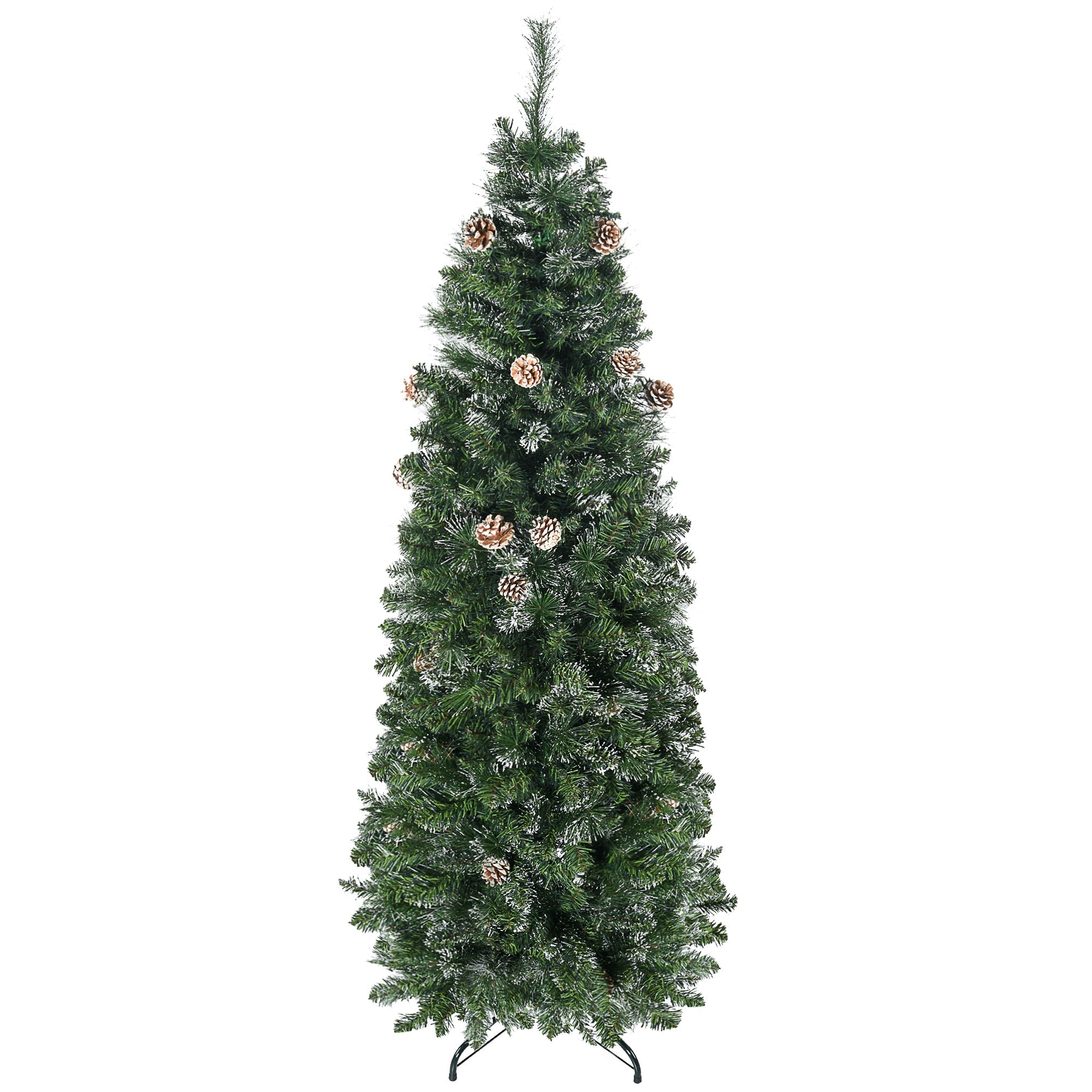HOMCOM 6ft Snow-Frosted Christmas Tree - Artificial Pencil Design, Auto-Open, Steel Base
